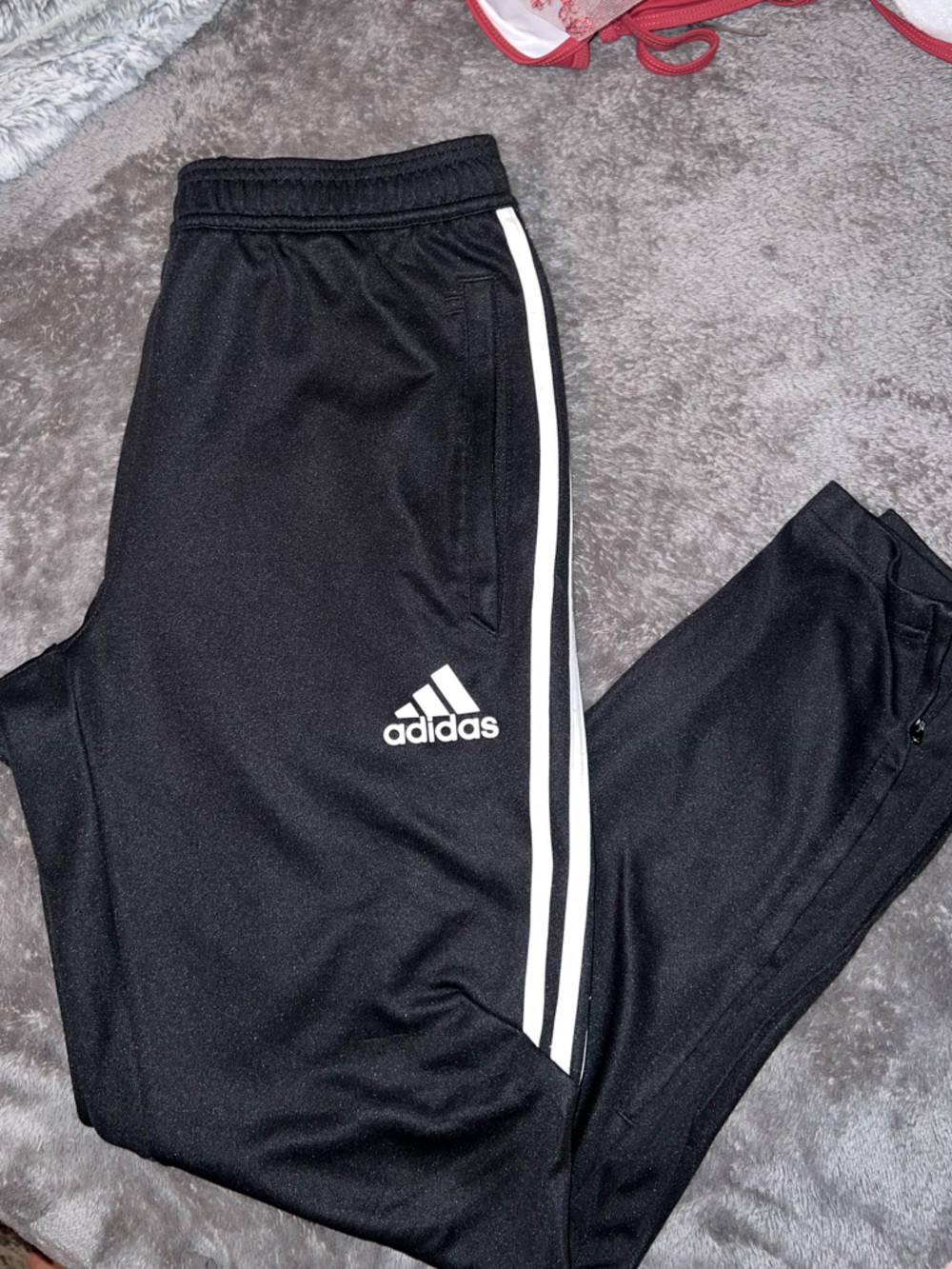 Adidas Black Track Pants with White Stripes